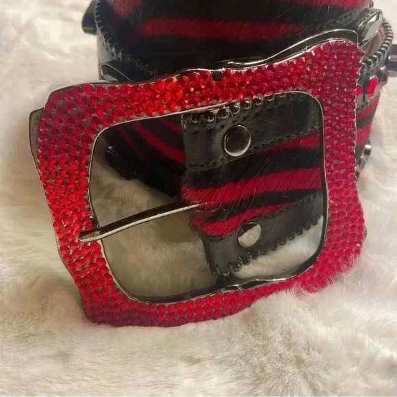 Authentic BB Simon Red Zebra Wide Belt Swarovski Crystals EUC main image 7